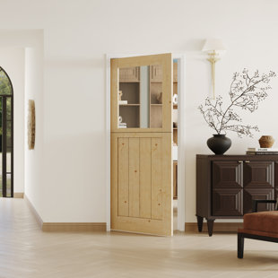 DOOOLI Dutch Door- Half Transpatent Glass+Natural Pine Wood Interior Door Prehung Slab Doors With Door Frame