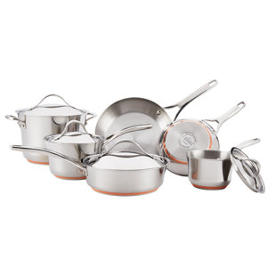 Anolon Nouvelle Copper Stainless Steel Cookware Induction Pots and Pans Set, 10 Piece, Silver