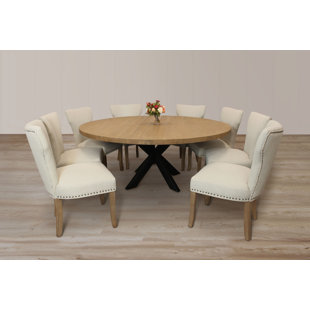 MOTI FURNITURE Logan 72" 9-Piece Dining Set With 8 Jill Dining Chairs In Ivory With Natural Legs