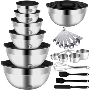 MODERN WALLS LLC Mixing Bowls Set, 27PCS Stainless Steel Mixing Bowl With Lid Set, Large Nesting Bowls 7, 4.5, 3, 2.5, 2, 1.5QT, Measuring Cups And Spoons Baking Utensils Metal Bowl For Kitchen Prep