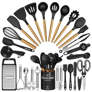 LYSBBDZSM 34 Pcs Silicone Cooking Utensil Set, Non-stick Heat Resistant, Dishwasher Safe, Bpa Free, Black
