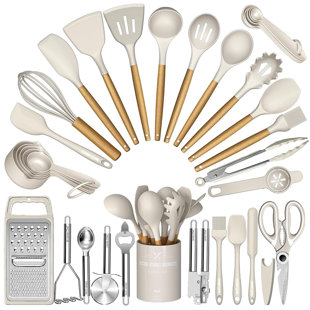 LYSBBDZSM 34 Pcs Silicone Cooking Utensil Set, Non-stick Heat Resistant, Dishwasher Safe, Bpa Free, Khaki