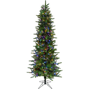 Fraser Hill Farm Pre-lit Carmel Pine Slim Artificial Christmas Tree with LED Lights and Stand