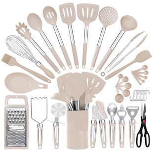 LYSBBDZSM 31 Pcs Silicone Cooking Utensil Set, Non-stick Heat Resistant, Dishwasher Safe, Bpa Free, Khaki