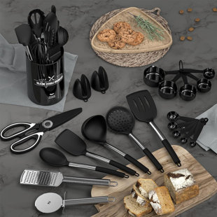 LYSBBDZSM 30 Pcs Silicone Cooking Utensil Set, Non-stick Heat Resistant, Dishwasher Safe, Bpa Free, Black