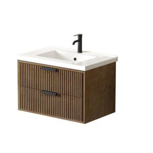 MAXBANO Modern 30" Floating Bathroom Vanity with White Single Sink, Solid Wood