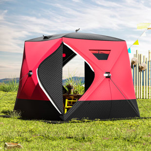 BALCONERA 3-Layer Insulated Ice Fishing Tent Pop-up Portable Ice Shelter with 2 Doors and Carrying Bag