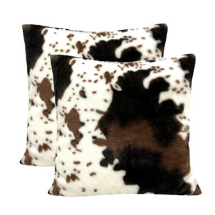 QUALITY FLOORING INC. Cowhide Animal Black White And Brown Faux Fur Throw Pillow Covers 18X18 Set Of 2 For Chair Bedroom Living Room Sofa Couch Bed Outdoor Double Sided Printing Furry Soft Cozy Pillow Covers