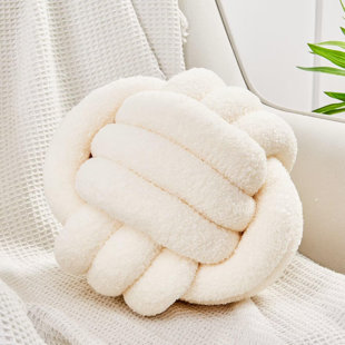 FAST APPLIANCES LLC Knot Pillow Ball, Soft Home Decorative Round Throw Pillow, Handmade Knotted Plush Pillow, Round Pillow Cushion (8.6 Inches Ivory)