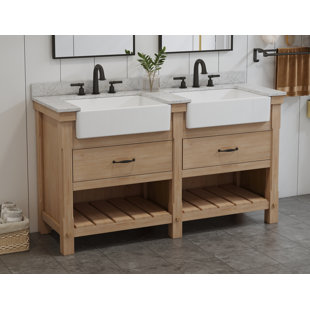 MAXBANO Modern Farmhouse 60" Double Bathroom Vanity with Stone Sink in Solid Wood