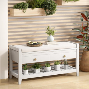 BLACKTAG CORP. Evelyn Upholstered Entryway Bench With Storage Drawers And Shoe Rack