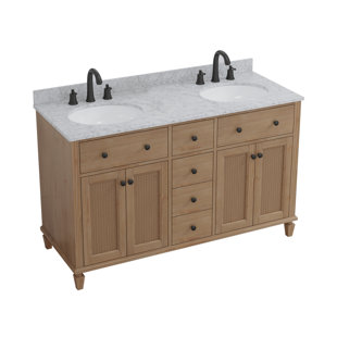 MAXBANO Farmhouse 55" Single Bathroom Vanity with White Vessel Sink in Light Brown, Solid Wood