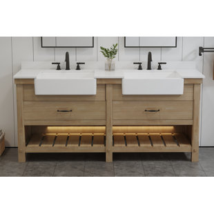 MAXBANO Modern Farmhouse 72" Double Bathroom Vanity with Stone Sink in Solid Wood