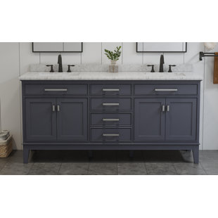 MAXBANO Modern Farmhouse 72" Double Bathroom Vanity with White Stone Sink in Maple Gray Finish, Solid Wood