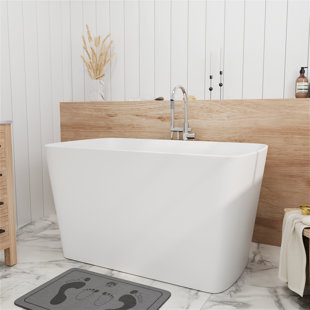 GIVINGTREE 47'' x 27'' Freestanding Solid Surface Soaking Bathtub with Interior Seat for Small Space Room with Pop-up Drain And Overflow