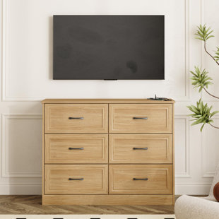 HOSOTE 6 Drawer Wide Dresser Organizer With Charging Station For Bedroom