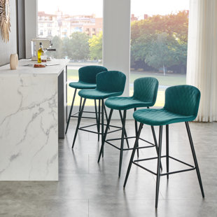 CORRIGAN STUDIO Modern Upholstered Armless Velvet Bar Stool (Set of 4)