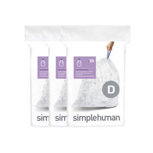 Simplehuman Code D Liners, Packung mit 60 Linern, 50% recycelte Müllbeutel, 20L