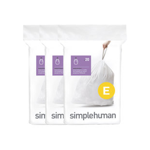 Simplehuman Code E Liners, Pack Of 60 Liners, 50% Recycled Custom Fit Bin Bags, 20L, White