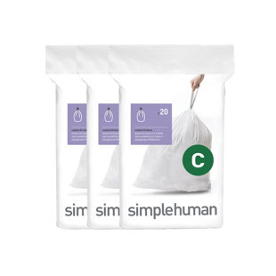 Simplehuman Code C Liners, Pack Of 60 Liners, 50% Recycled Custom Fit Bin Bags, 10-12L, White