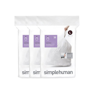 Simplehuman Code L Liners, Pack Of 60 Liners, 50% Recycled Custom Fit Bin Bags, 18L