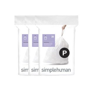 Simplehuman Code P Liners, Pack Of 60 Liners, 50% Recycled Custom Fit Bin Bags, 50-60L, White