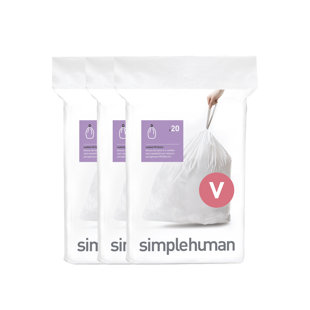 Simplehuman Code V Liners, Pack Of 60 Liners, 50% Recycled Custom Fit Bin Bags, 16-18L
