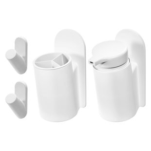 iDesign Self-Adhesive 3-Piece Bathroom Accessory Set - No-Drill Bath Accessories - Coconut/White