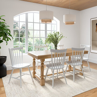 ROSALIND WHEELER Clairvin 67W Squire Trestle Dining Table With 6 High Back Spindle Dining Chairs