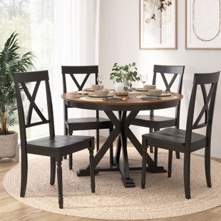 ROSALIND WHEELER Clairvin 45W Round Trestle Dining Table With 4 Cross Back Dining Chairs