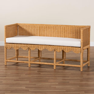 WHOLESALE INTERIORS Bali & Pari Seranay Bohemian Scallop Light Honey Rattan Accent Bench