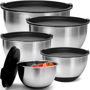 MODERN WALLS LLC Premium Stainless Steel Mixing Bowls With Airtight Lids - Thick Metal Nesting Bowls For Kitchen, 1.5/2/3/4/5 Quart, Black