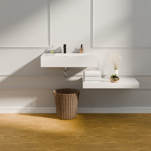 GESIPOR 24" x 19” Double Layers Floating Vanity Stone Resin Bathroom Sink Wall-Mounted Vessel Sinks