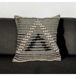 PARKLAND COLLECTION 18" Beige and Black Cotton Throw Pillow With Embroidery