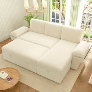 HOKKU DESIGNS Jilisa 91" Modern 3-Seater Pull Out Sofa Bed - L Shaped Sofa Couch with Storage Chaise