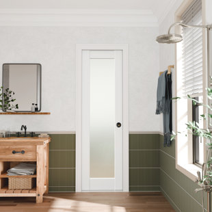 DOOOLI Frosted Glass Surfaced Design - MDF Interior Slab Door Include Handle And Hardware Kit