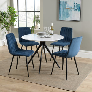 CORE PRODUCTS Aspen white round table & 4 fabric chair Set, 1xASTB4WH + 4xASCH16-NF (Set of 5)