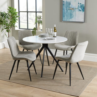 CORE PRODUCTS Aspen white round table & 4 fabric chair Set, 1xASTB4WH + 4xASCH15-NF (Set of 5)