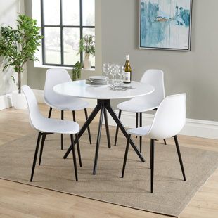 CORE PRODUCTS Aspen 1000mm white round table & 4 curve chair Set, 1xASTB4WH + 4xASCH21-BL chairs (Set of 5)