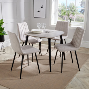 CORE PRODUCTS Aspen 800mm Grey Oak foiled square table & 4 fabric chair Set, 1xASTB2OK + 4xASCH16-NF (Set of 5)