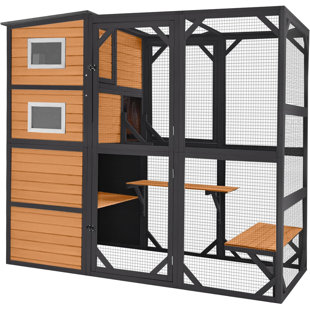 TUCKER MURPHY PET™ Enamul Large Cat Catio 4 Tiers Cat Enclosure House for Outdoor Indoor Cats with Weatherproof Roof, 3 Resting Rooms, 3 Platforms, 5 Windows 70" H 77" L