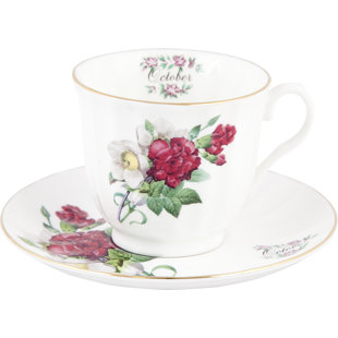 BUTTERCUP OF LONDON Flowers of the Month October 30cm Bone China Cup and Saucer