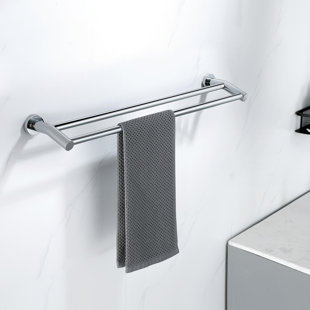 MAIGUOONE Stainless Steel 24 in. Wall Mounted Double Towel Bar Towel Rack in Polished Chrome