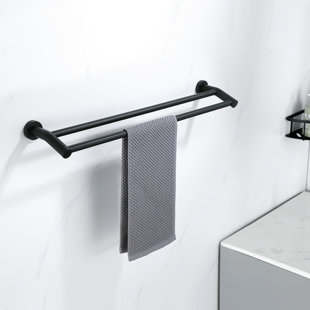 MAIGUOONE Wall Mounted 24 in. Double Towel Bar Stainless Steel Towel Rack in Matte Black