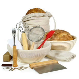 APPENIN WINTER PARK CORP Bread Proofing Basket- 9-Inch Round Banneton Set Of 2- Sourdough Bread Baking Supplies Complete Tools- Dough Proofing Basket For Fermentation- With Linen Bread Bag + 16 Included Accessories For A Gift