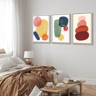 IDEA4WALL Abstract Vibrant Color Blocks - Geometric Circle Boho Colorful Picture 3 Piece Canvas Print Wall Art