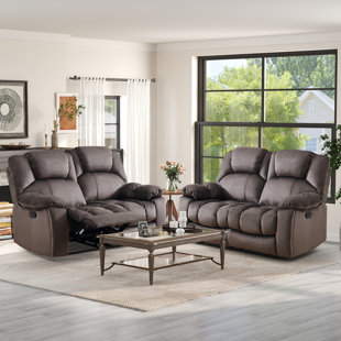 BONZY HOME 66.5"W Extra Soft Padding Manual Handle Reclining Loveseat Sofa With Cup Holder (Set Of 2)