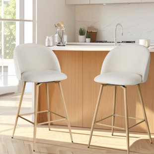 GEORGE OLIVER Asotin 360° Swivel Upholstered Counter Stools with Backrest, Footrest for Kitchen Island Dining Room (Set of 2)