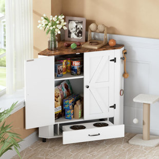 ELASIGNSHOPO Dog Food Storage Corner Cabinet With 2 Hidden Dog Bowls