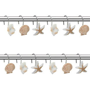 MERCURY CITY LLC Seashell Shower Curtain Hooks,12PCS Anti Rust Decorative Hooks For Bathroom, Baby Room, Bedroom, Living Room Decor (Light Brown Seashell)
